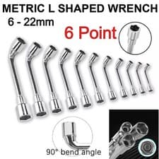 Image of 6 Point Metric L Shaped Head Hex Socket Wrench 6mm-22mm Open End Angled Spanner