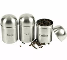 Image of Set of 3 Tea Coffee Sugar Canisters Jars Pots Containers Tins Kitchen Storage
