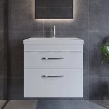 Image of Nuie Athena Wall Hung 2-Drawer Vanity Unit with Basin-3 600mm Wide - Gloss White