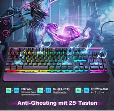 Image of 105 Key RGB Gaming Keyboard UK Layout USB Wired Backlit IP32 Anti Ghosting-KB002