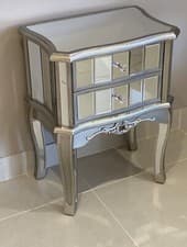 Image of Argent Mirrored 2 Drawer Bedside Table cabinet lamp side table bedroom furniture