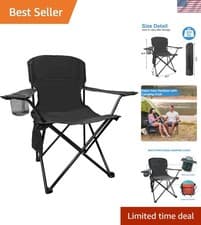 Image of Black Waterproof Camping Chair with Cup Holder - Ideal for Tailgating & Fishing
