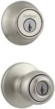 Image of Kwikset 690P Nickel Polo Keyed Single Cylinder Knobset & Deadbolt Combo Pack