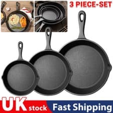 Image of 3X Cast Iron Skillet Set Pre-Seasoned Non-Stick Heavy Duty Kitchen Frying Pans