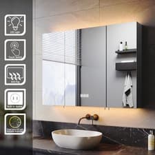 Image of Black LED Bathroom Mirror Cabinet 900x650mm with Demister Shaver Socket Backlit