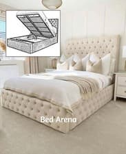 Image of Plush Velvet Super Chesterfield Storage Bed, Ottoman Gaslift Bed, Ottoman Bed