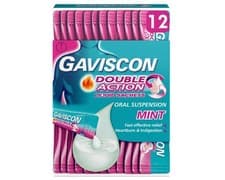 Image of Gaviscon Double Action Mint Liquid Sachets 12 Pack Fast-Acting Heartburn Acidity