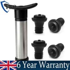Image of Wine Saver Pump with 6 Vacuum Bottle Stoppers Stainless Steel Bottle Vacuum Save