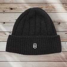 Image of Tommy Hilfiger Timeless Beanie Wool Blend Turn Up Logo Ribeed Knitted Hat