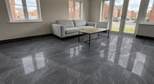 Image of DARK GREY MARBLE EFFECT GLOSS RECTIFIED 600X600 PORCELAIN WALL FLOOR TILE SAMPLE