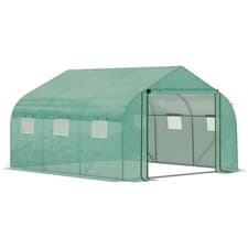 Image of Outsunny 3.5 x 3 x 2m Outdoor Tunnel Greenhouse w/ Roll Up Door 6 Windows Green