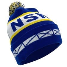 Image of Everton Bobble Hat NSNO Blue, Yellow & White Adult Size - Football Gift