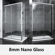 Image of Sliding Shower Enclosure Door And Tray Walk In 6/8mm Glass Cubicle Side Panel