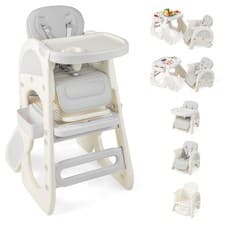 Image of COSTWAY Convertible Baby High Chair Baby Feeding Chair w/Double-layer Tray-Grey