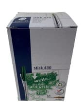Image of Staedtler Stick 430 Green Ink Medium Tip Ballpoint Pens Handwriting Box of 50