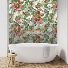 Image of Tropical Paradise Birds Wallpaper 539066 Cream Exotic Jungle Leaves Vinyl Rasch