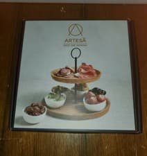 Image of Artesa 2-Tier Serving Stand/Tapas Serving Set, Wood trays & Porcelain bowls