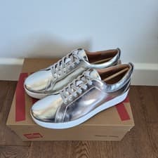 Image of Brand New Fitflop Rally Silver Leather Trainers,Sneakers, Size UK 5,EUR38, US 07