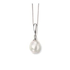 Image of 9ct White Gold Pearl and Diamond Pendant GP2018W