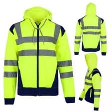 Image of Hi Viz Vis High Visibility Jacket Hoodie Work Zip Hooded SweatShirt Fleece S-5XL