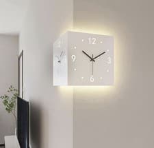 Image of Double Sided Corner Wall Clock Decorative Silent Clocks LED Light Living Room UK