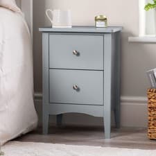 Image of Bedside Table 2 Drawer Slim Bedroom Nightstand Storage Cabinet Unit