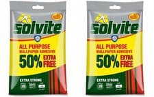 Image of 2x Solvite All-Purpose Extra Strong Wallpaper Paste Adhesive - Hangs 4.5 Rolls