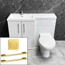 Image of Arno 1100mm L Shape Vanity Sink Toilet Suite with Brass Handles Left Hand