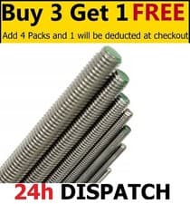 Image of Threaded Rod - M3 - M30 Threaded Bar 1000mm Steel Zinc Plated