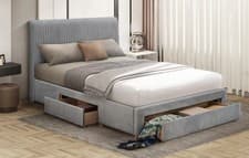 Image of Grey Fabric Upholstered 3 Drawer Storage Bed Frame. 4ft6 Double,5ft King Size
