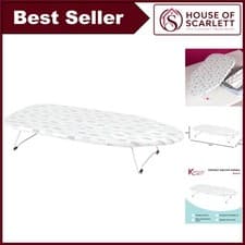 Image of Kleeneze Foldable Tabletop Ironing Board 73x31cm Lightweight Cotton Cover Pink
