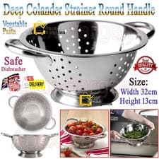 Image of 18/20/34cm Stainless Steel Deep Colander Strainer Handle Kitchen Vegetable Pasta