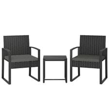 Image of Outsunny Rattan Bistro Set, 3 PCS Garden Furniture with Cushion, Dark Grey