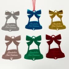 Image of Baby's First Christmas Bauble Tree Decoration Bell Mirror Personalised Gift