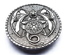 Image of Dragon Incense Plate Decorative Metal With Central Pentagram Cones & Sticks