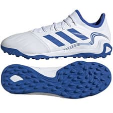 Image of Adidas Copa Sense Astro Turf Mens Football Leather Trainers White Blue UK 9