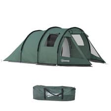 Image of Outsunny 3-4 Persons Tunnel Tent, Two Room Camping Tent w/ Windows, Green