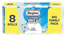 Image of Regina Blitz Household Towels – 8 Triple Layered Rolls, 140 Sheets