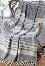 Image of Grey Woven Textured Fringed Tufted Throw 130 x150cm