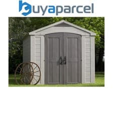 Image of Keter Factor Beige Garden Shed 8 x 11 ft Apex Outdoor Storage Wood Effect Resin