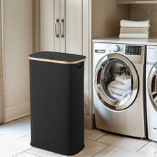 Image of Vencier 60L Slim Laundry Hamper with Lid & Bamboo Trim