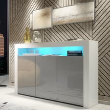Image of 155cm Sideboard TV Stand Cupboard Cabinet | Grey High Gloss Doors | Free LED