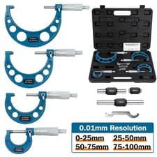 Image of Outside Micrometer 0-100mm Metric Premium Precision Set External Micrometer UK