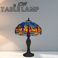 Image of Blue Dragonfly Tiffany style 16 inch Table lamp Handcrafted Stained Glass Shade