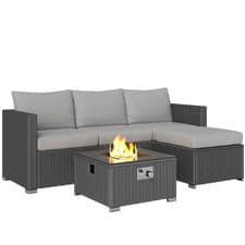 Image of Outsunny 4 Seater Rattan Sofa Set with Footstool Thick Cushions Grey