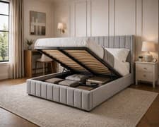 Image of NEW OTTOMAN PANEL WING PLUSH VELVET UPHOLSTERED BED FRAME DOUBLE & KING SIZE