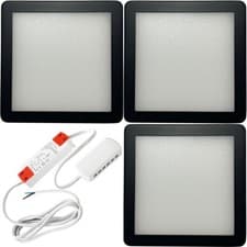 Image of 3x MATT BLACK Slim Square Under Cabinet Down Light & Driver - Natural White LED