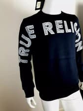 Image of new true religion men's black pull over crewneck logo sweatshirt size S