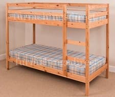 Image of 3FT SINGLE NATURAL PINE WOODEN BUNK BED WITH 2 x SPRUNG FLEX MATTRESSES