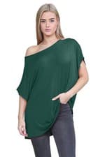 Image of Womens Oversized Off Shoulder Top Plain Batwing Sleeve Bardot Casual T Shirt Top